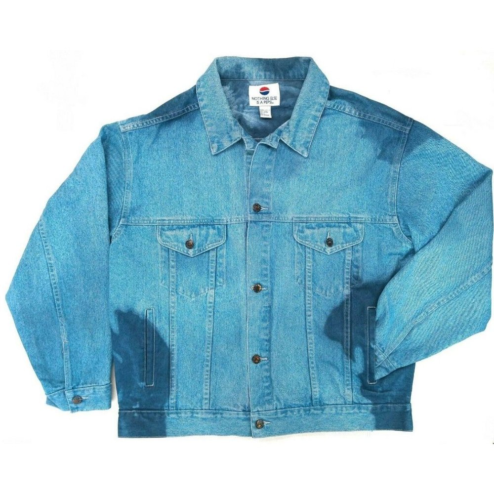 Pepsi Denim Trucker Jean Jacket Vintage Custom Tie Dye Men's L Logo Buttons 90s - Picture 2 of 11